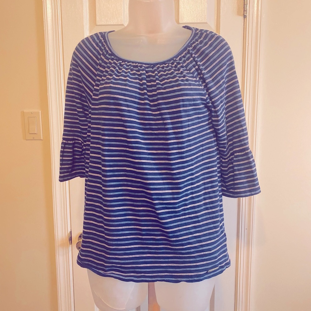 Michael Kors - Woman’s blue/white striped shirt with 3/4 bell sleeves, Size: XS